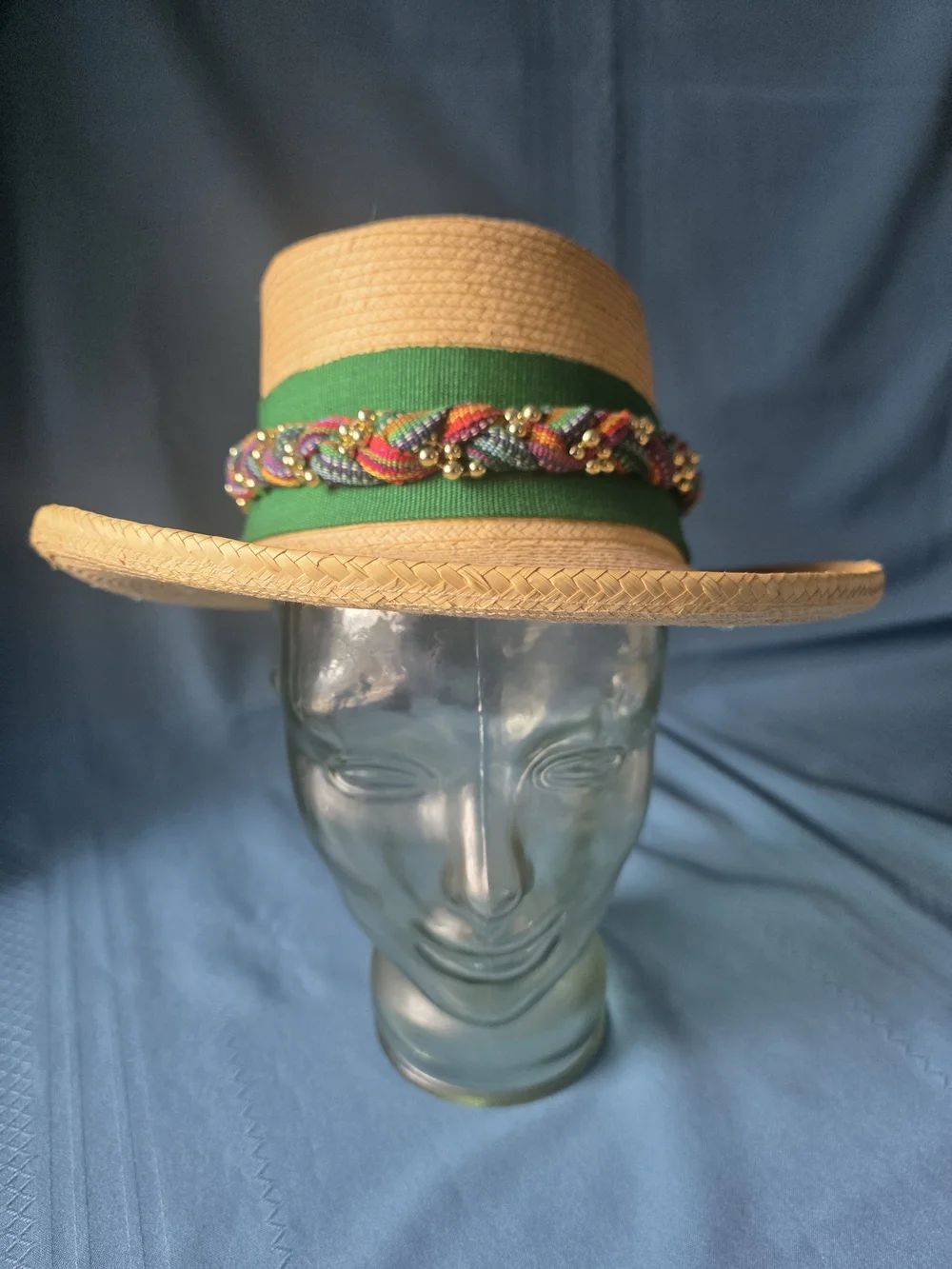 Vintage Guatemaya Handwoven Palm Leaf Sun Hat Sz 54 Quiché Guatemala Floral S